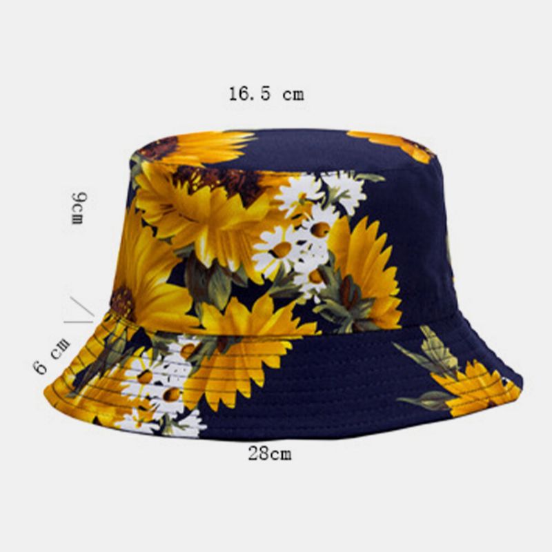 Unisexe Double Face Coton Tournesols Motif Mode Jeune Crème Solaire Respirant Parasol Seau Chapeau