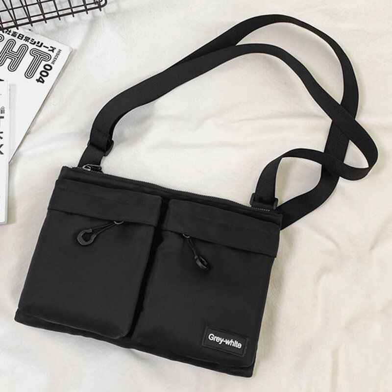 Unisexe Double Front Zipper Pocket Crossbody Bags Nylon Casual Simple Wear-resistant Shoulder Bag