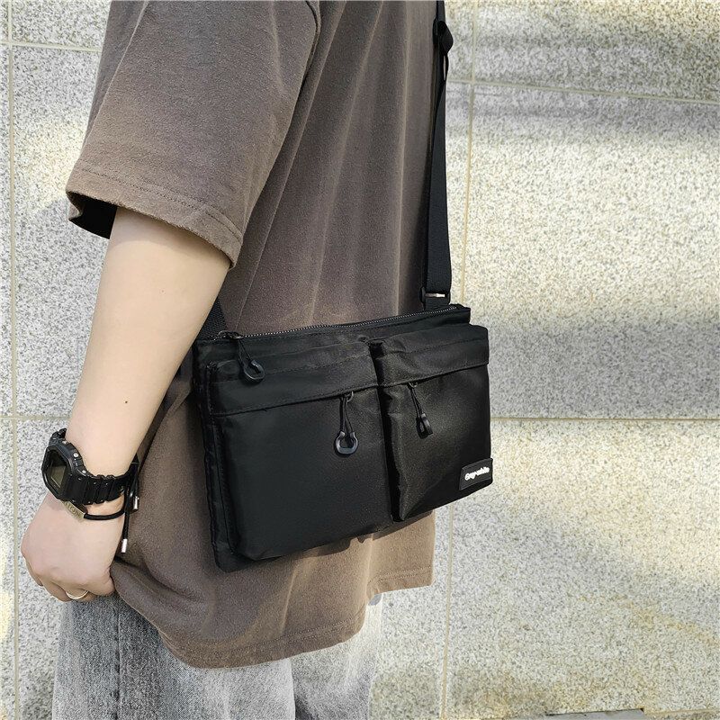 Unisexe Double Front Zipper Pocket Crossbody Bags Nylon Casual Simple Wear-resistant Shoulder Bag