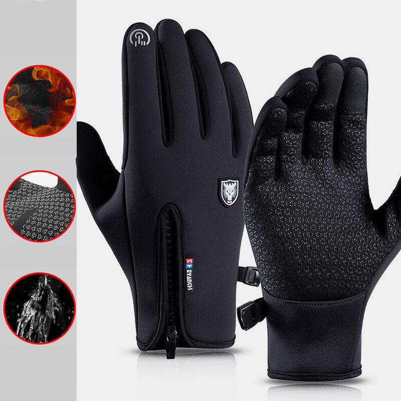 Unisexe Écran Tactile Coupe-vent Gants De Cyclisme Plein Doigt Étanche Résistant Au Froid Silicone Anti-dérapant Hiver Extérieur Escalade Gants De Conduite