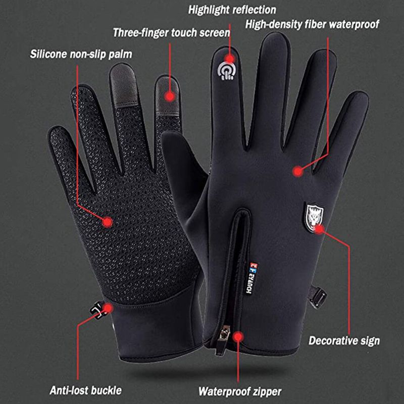 Unisexe Écran Tactile Coupe-vent Gants De Cyclisme Plein Doigt Étanche Résistant Au Froid Silicone Anti-dérapant Hiver Extérieur Escalade Gants De Conduite