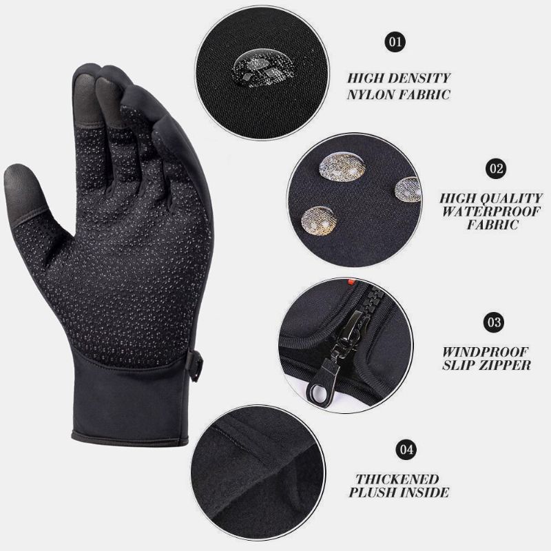 Unisexe Écran Tactile Coupe-vent Gants De Cyclisme Plein Doigt Étanche Résistant Au Froid Silicone Anti-dérapant Hiver Extérieur Escalade Gants De Conduite