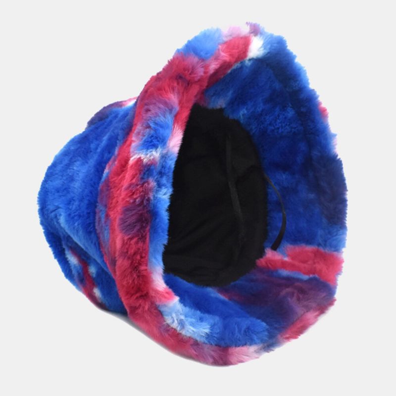 Unisexe Fausse Fourrure De Lapin Coloré Dégradé Tie-dye Seau Chapeau Hiver Épaissir Chaleur Coupe-vent Mode Parasol Chapeau