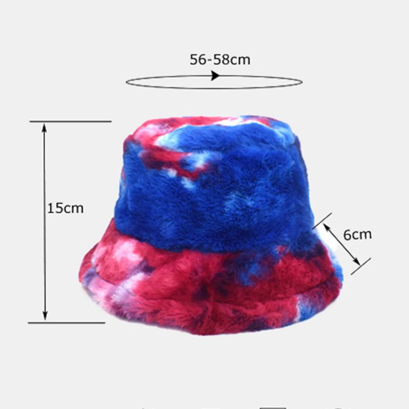 Unisexe Fausse Fourrure De Lapin Coloré Dégradé Tie-dye Seau Chapeau Hiver Épaissir Chaleur Coupe-vent Mode Parasol Chapeau