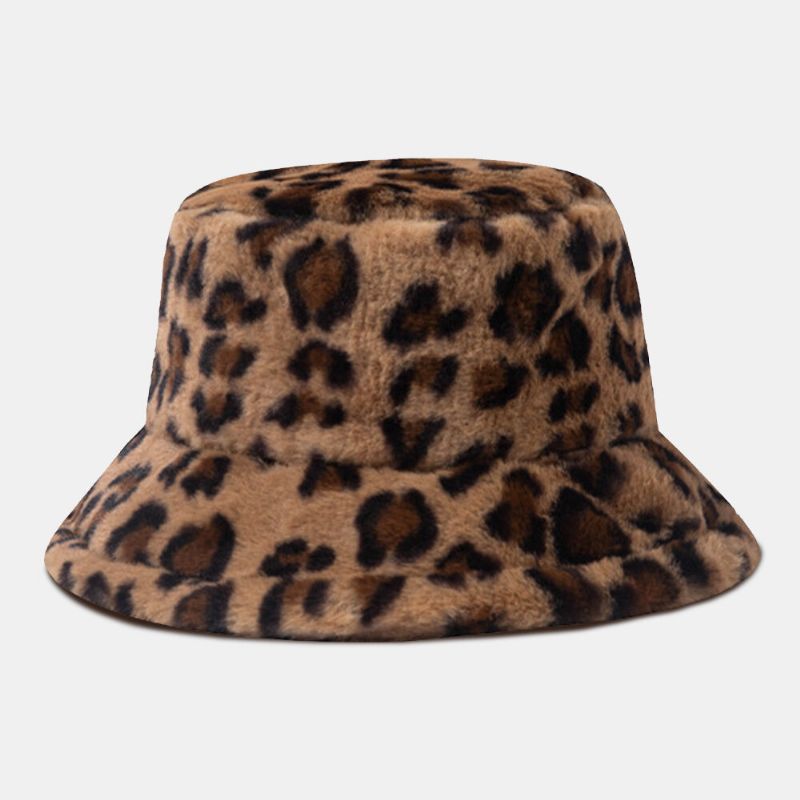 Unisexe En Fausse Fourrure De Lapin Motif Léopard Épaissir La Chaleur Chapeau Seau Vintage