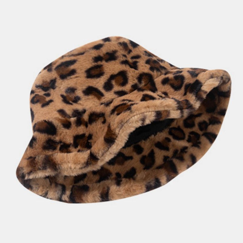 Unisexe En Fausse Fourrure De Lapin Motif Léopard Épaissir La Chaleur Chapeau Seau Vintage