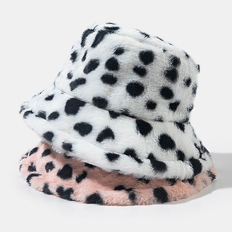 Unisexe En Fausse Fourrure De Lapin Motif Léopard Épaissir La Chaleur Chapeau Seau Vintage