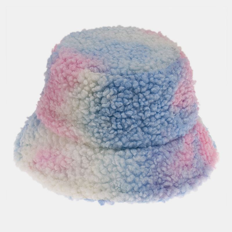 Unisexe Feutre Agneau Cheveux Tie-dye Plus Épaissir Chaud Coupe-vent Doux Chapeau Seau