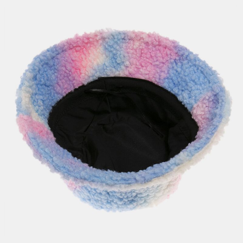 Unisexe Feutre Agneau Cheveux Tie-dye Plus Épaissir Chaud Coupe-vent Doux Chapeau Seau