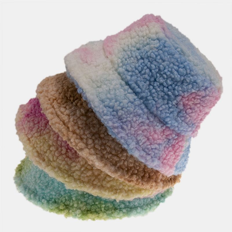 Unisexe Feutre Agneau Cheveux Tie-dye Plus Épaissir Chaud Coupe-vent Doux Chapeau Seau