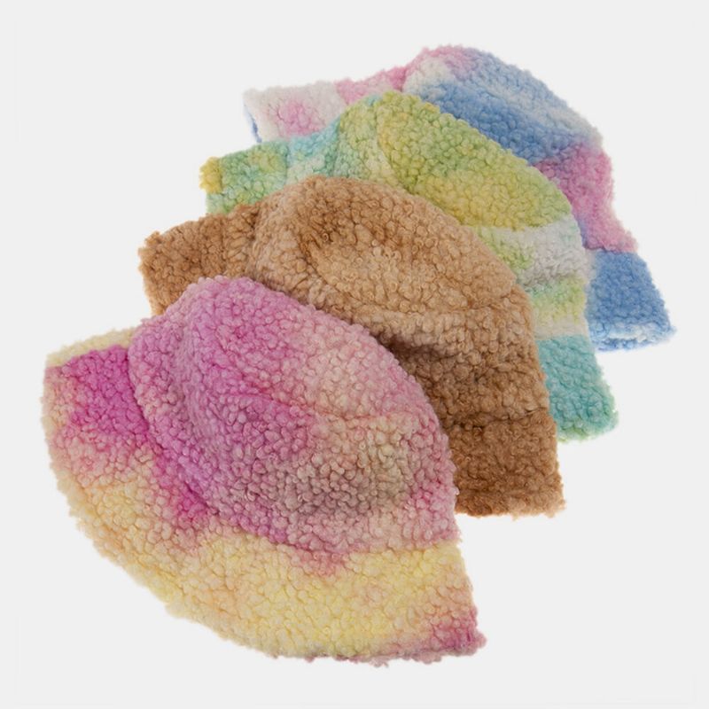 Unisexe Feutre Agneau Cheveux Tie-dye Plus Épaissir Chaud Coupe-vent Doux Chapeau Seau