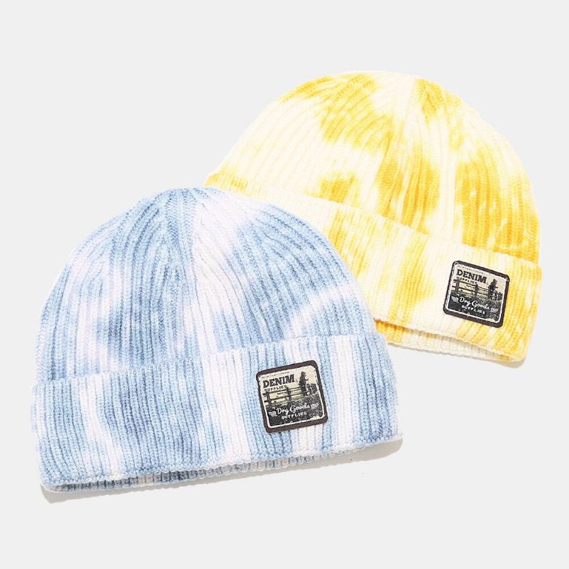 Unisexe Fil Filé Tricoté Tie-dye Dessin Animé Motif Patch Mode Chaleur Bonnet Chapeau