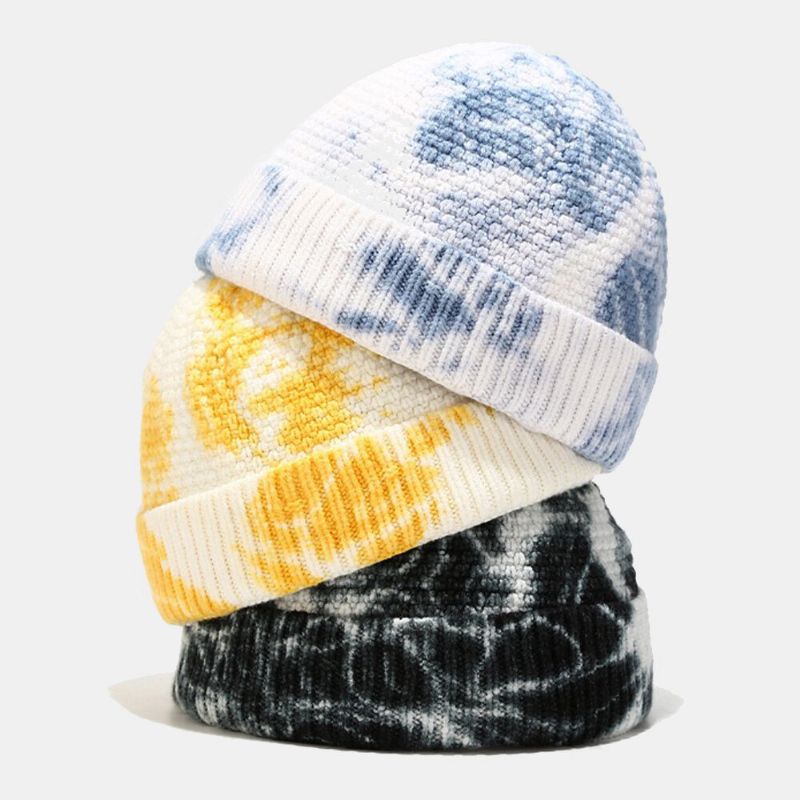 Unisexe Irrégulier Tie-dye Motif Bonnet Tricoté Rue Hip Hop Réglable Respirant Chaud Parasol Propriétaire Cap Bonnet Crâne Cap