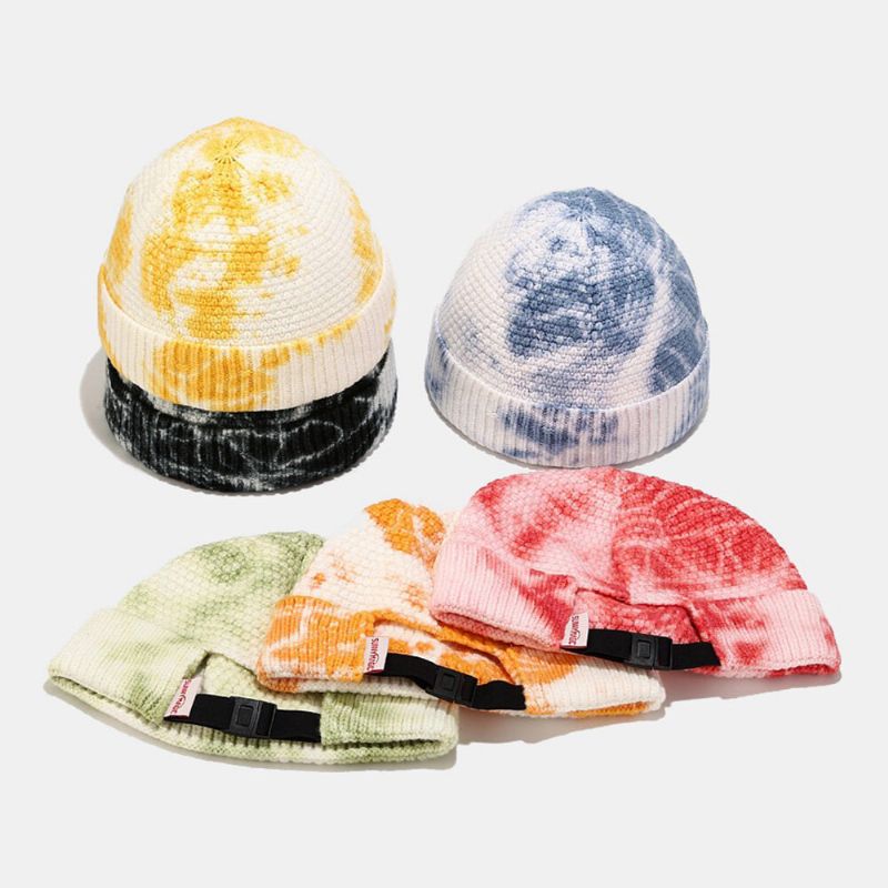 Unisexe Irrégulier Tie-dye Motif Bonnet Tricoté Rue Hip Hop Réglable Respirant Chaud Parasol Propriétaire Cap Bonnet Crâne Cap