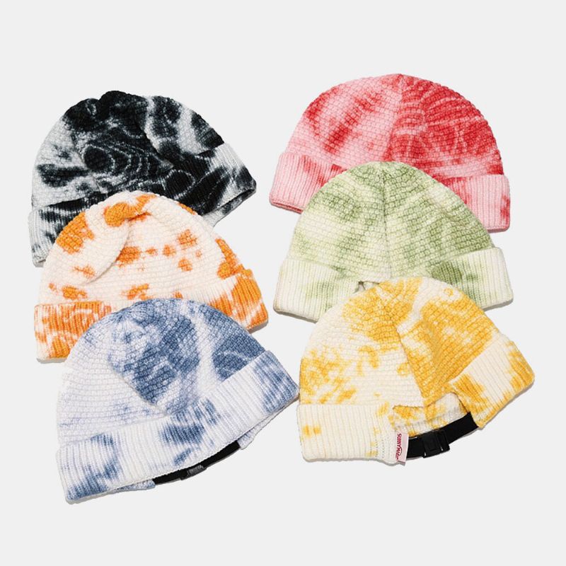 Unisexe Irrégulier Tie-dye Motif Bonnet Tricoté Rue Hip Hop Réglable Respirant Chaud Parasol Propriétaire Cap Bonnet Crâne Cap