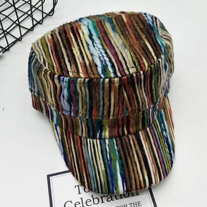 Unisexe En Laine Couleur Arc-en-ciel Couleur Mélangée Style Ethnique Décontracté Chapeau De Baseball Pare-soleil