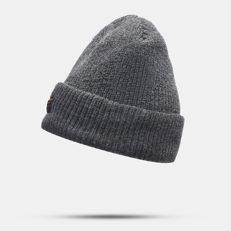 Unisexe Laine Lettre Étiquette Patch Tricoté Chapeau Rétro Décontracté Hiver Chaud Réglable Sans Bord Bonnet Bonnet