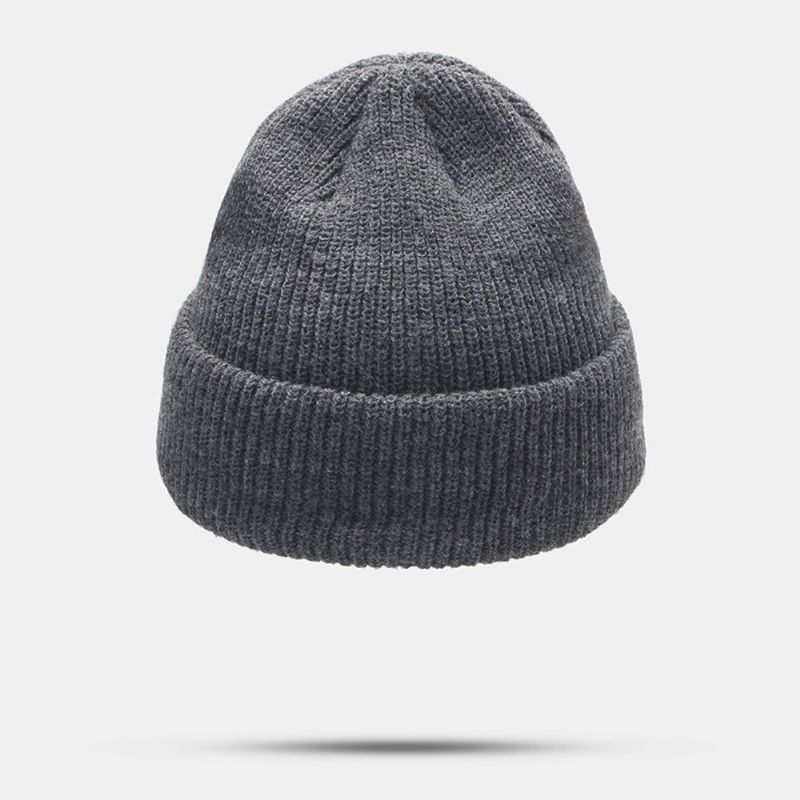 Unisexe Laine Lettre Étiquette Patch Tricoté Chapeau Rétro Décontracté Hiver Chaud Réglable Sans Bord Bonnet Bonnet