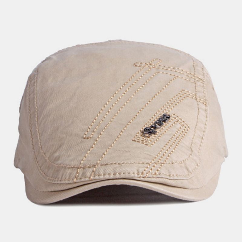 Unisexe Lettre Métal Étiquette Béret Casquette Britannique Rétro Côtés Boucle Réglable Pare-soleil Respirant Avant Chapeau Gavroche Chapeau Conduite Chapeau