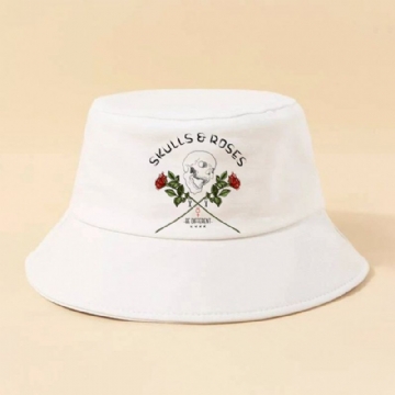 Unisexe Lettres Crâne Motif Chapeau De Soleil Coton Rose Imprimé Mode Protection Solaire Seau Chapeau