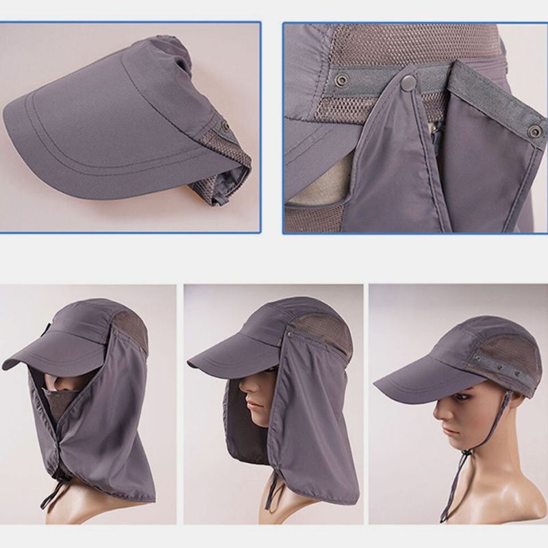 Unisexe Mince Respirant Séchage Rapide Chapeau De Soleil Amovible Visage Rideau 360 Degrés Anti-uv Été Pêche Casquette De Baseball