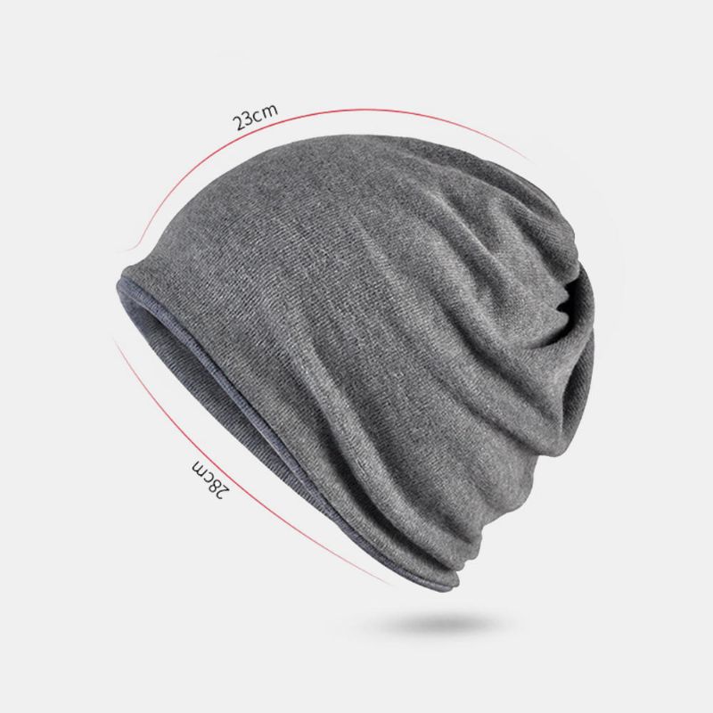 Unisexe Mode Coton Mélange Slouch Beanie Chapeau Couleur Pure Élastique Extensible Extérieur Chaud Double Face Wearable Ski Cap