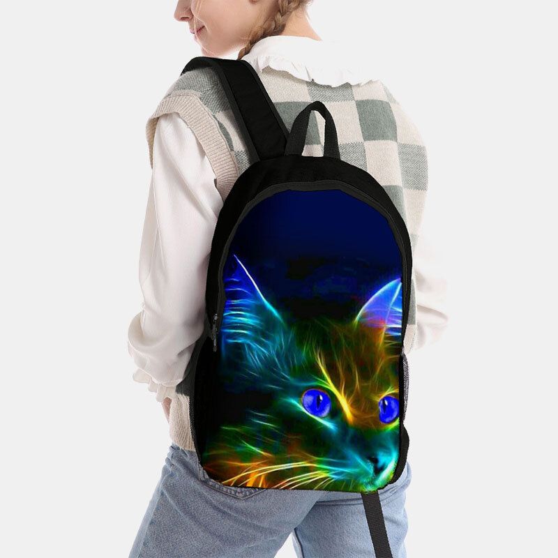 Unisexe Oxford Fluorescence Lumineux Chat Motif Grande Capacité Cartable Sac À Dos