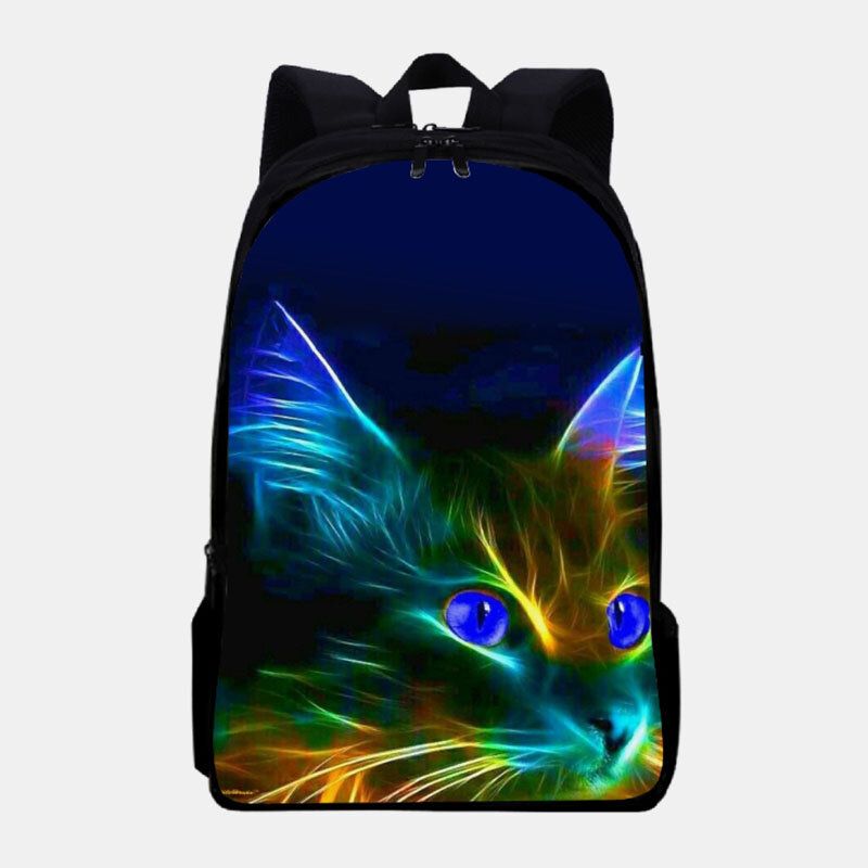 Unisexe Oxford Fluorescence Lumineux Chat Motif Grande Capacité Cartable Sac À Dos