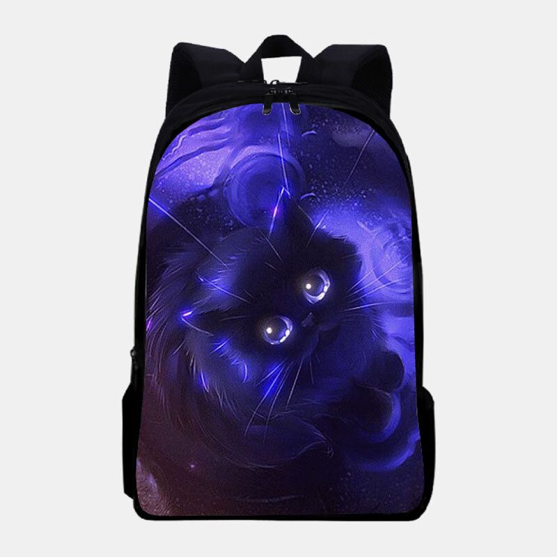 Unisexe Oxford Fluorescence Lumineux Chat Motif Grande Capacité Cartable Sac À Dos