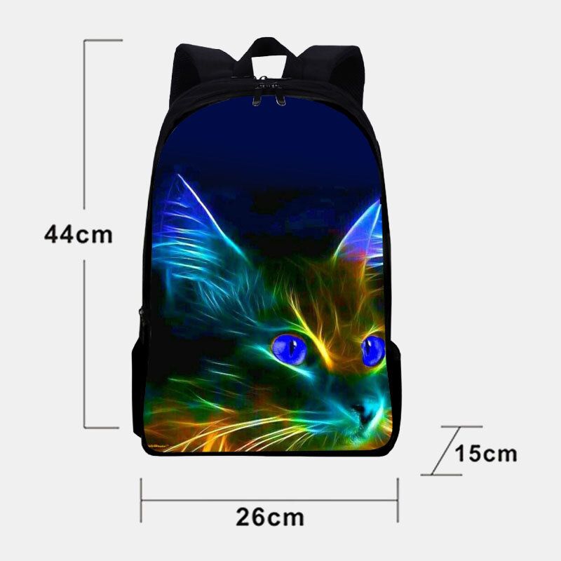 Unisexe Oxford Fluorescence Lumineux Chat Motif Grande Capacité Cartable Sac À Dos