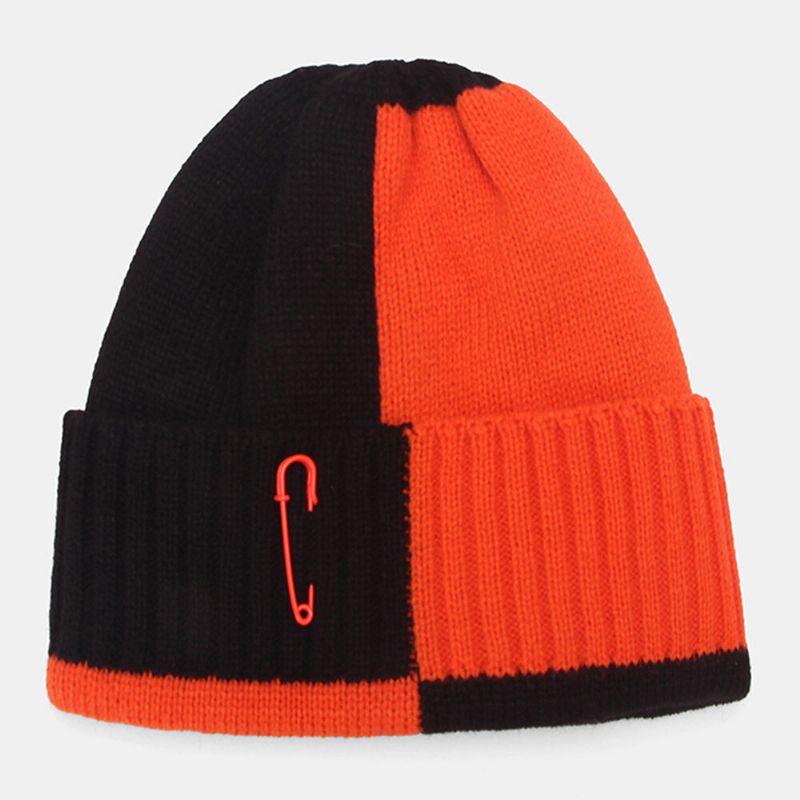 Unisexe Paperclip Design Stitching Beanie Hat Fashion Stree Windproof Warm Knitted Hat