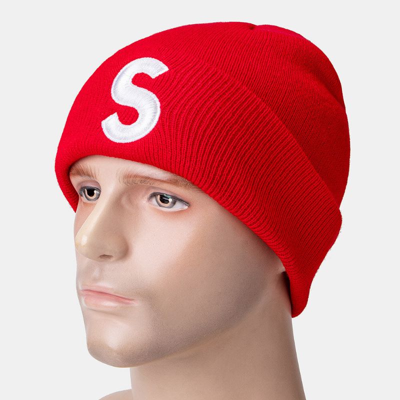 Unisexe En Peluche S-lettre Brodé Hip-hop Chaud Sans Bord Bonnet Propriétaire Bonnet Tricoté