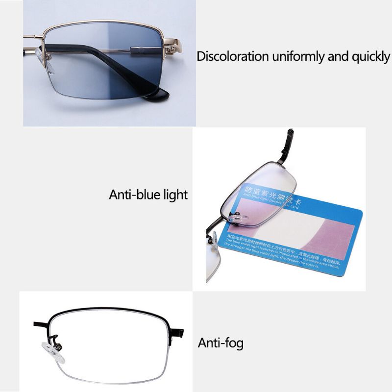 Unisexe Pliant Demi-cadre Anti-lumière Bleue Double Usage Intelligent Zoom Multi-focus Changement De Couleur Lunettes De Lecture Lunettes Presbytes