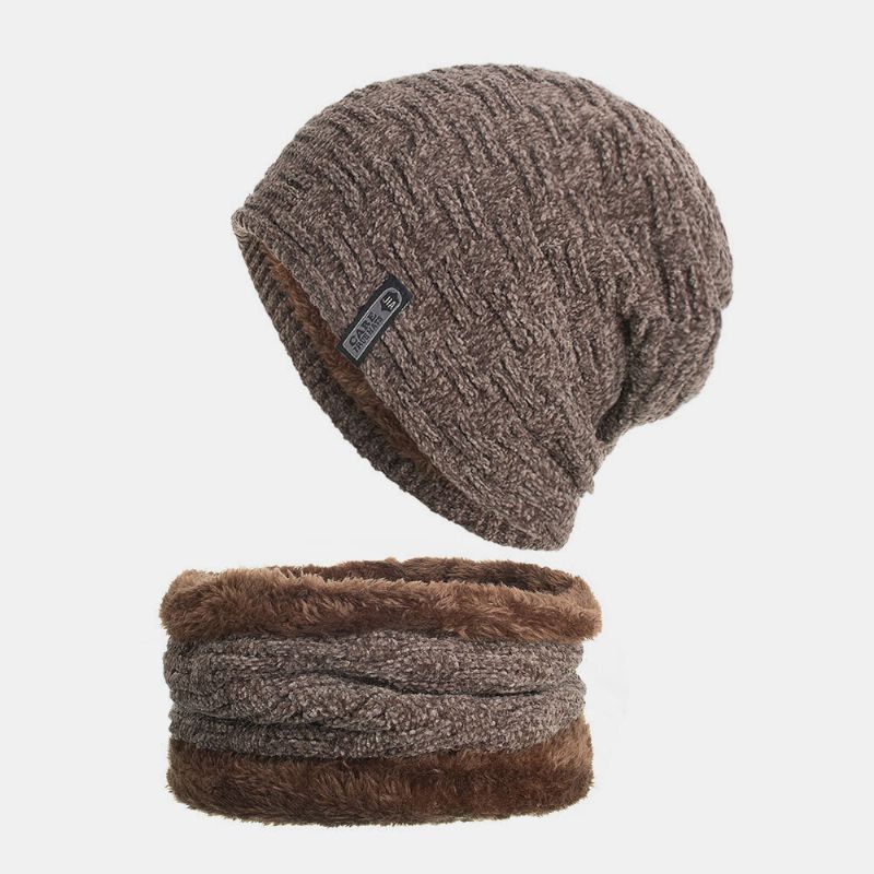 Unisexe Plus Velours Horizontal Rayé Vertical Motif Tricoté Chapeau Écharpe Ensemble Casual Extérieur Coupe-vent Chaud Élastique Bib Beanie Chapeau