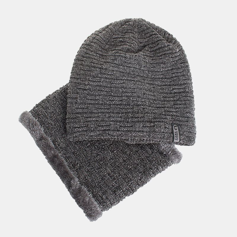 Unisexe Plus Velours Horizontal Rayé Vertical Motif Tricoté Chapeau Écharpe Ensemble Casual Extérieur Coupe-vent Chaud Élastique Bib Beanie Chapeau