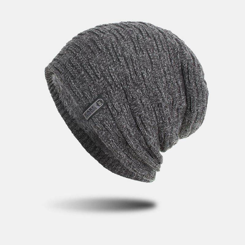 Unisexe Plus Velours Horizontal Rayé Vertical Motif Tricoté Chapeau Écharpe Ensemble Casual Extérieur Coupe-vent Chaud Élastique Bib Beanie Chapeau