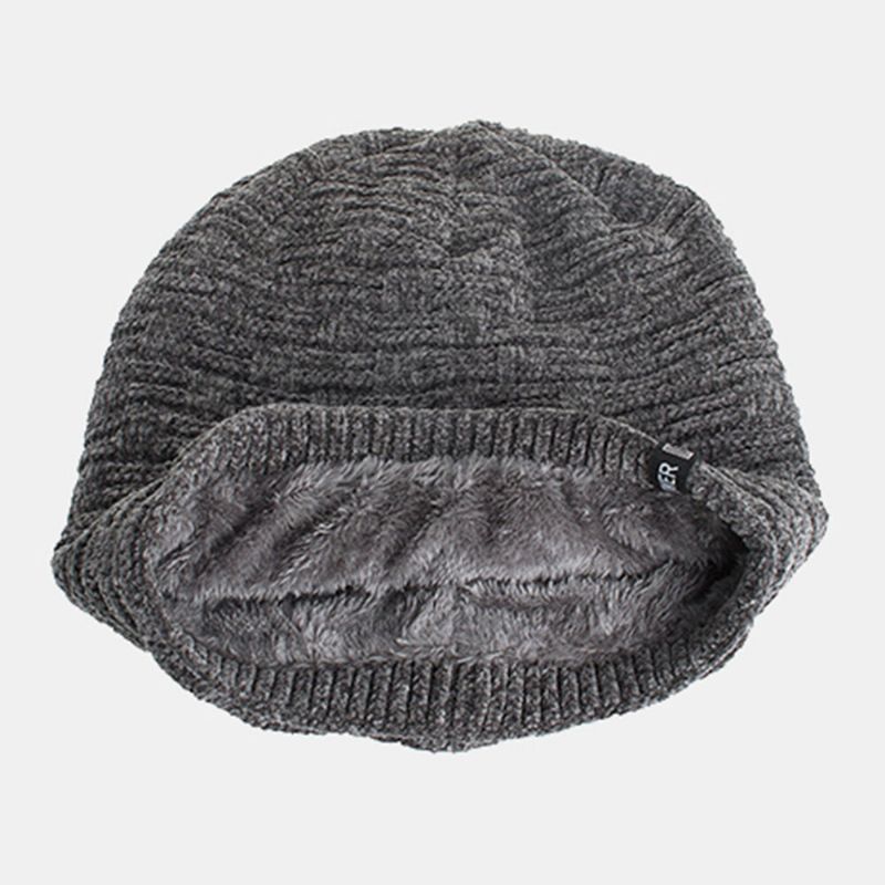 Unisexe Plus Velours Horizontal Rayé Vertical Motif Tricoté Chapeau Écharpe Ensemble Casual Extérieur Coupe-vent Chaud Élastique Bib Beanie Chapeau