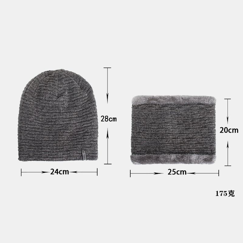 Unisexe Plus Velours Horizontal Rayé Vertical Motif Tricoté Chapeau Écharpe Ensemble Casual Extérieur Coupe-vent Chaud Élastique Bib Beanie Chapeau