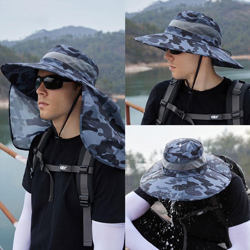 Unisexe Polyester Camouflage Décontracté Extérieur Respirant Bord Étendu Pliable Séchage Rapide Parasol Seau Chapeaux