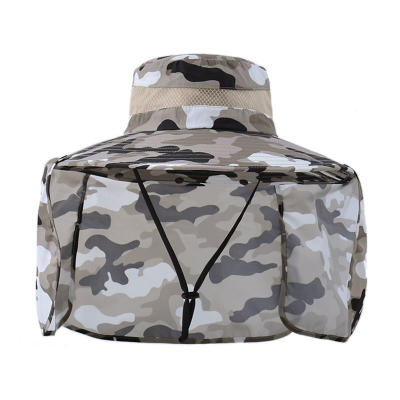 Unisexe Polyester Camouflage Décontracté Extérieur Respirant Bord Étendu Pliable Séchage Rapide Parasol Seau Chapeaux