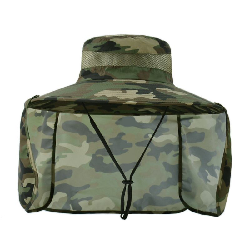 Unisexe Polyester Camouflage Décontracté Extérieur Respirant Bord Étendu Pliable Séchage Rapide Parasol Seau Chapeaux