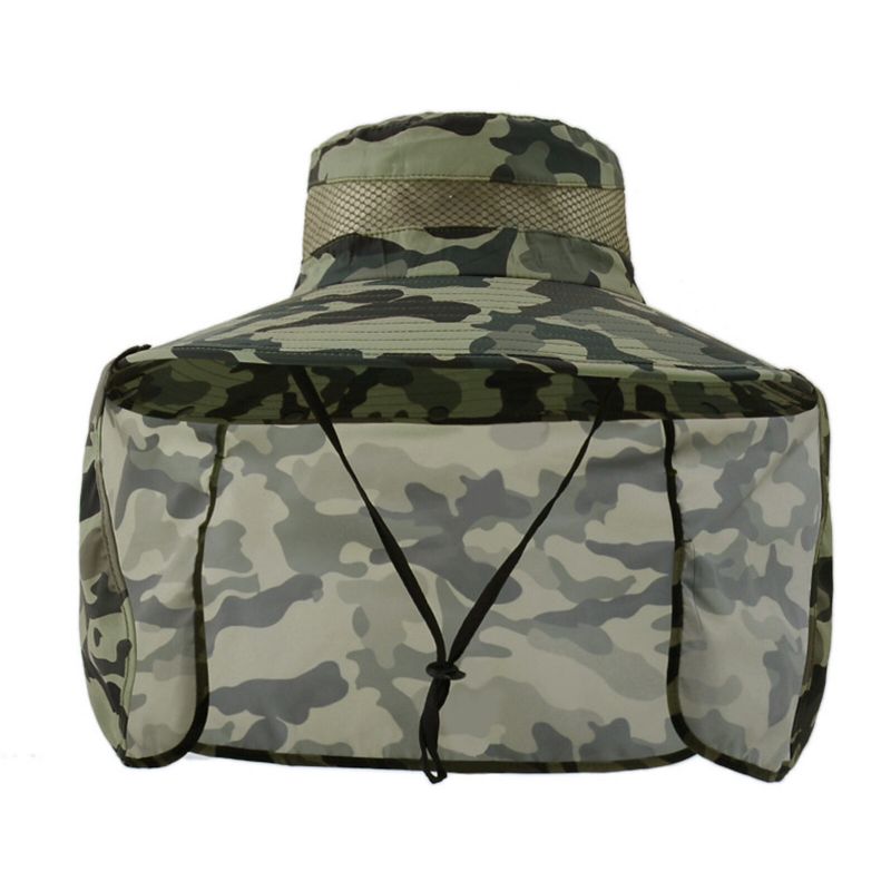 Unisexe Polyester Camouflage Décontracté Extérieur Respirant Bord Étendu Pliable Séchage Rapide Parasol Seau Chapeaux