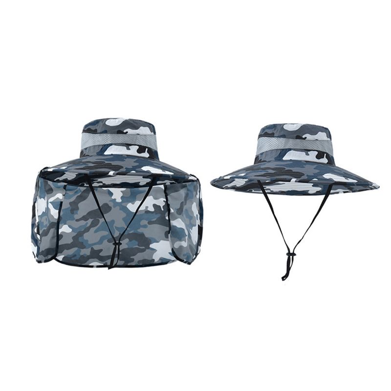 Unisexe Polyester Camouflage Décontracté Extérieur Respirant Bord Étendu Pliable Séchage Rapide Parasol Seau Chapeaux