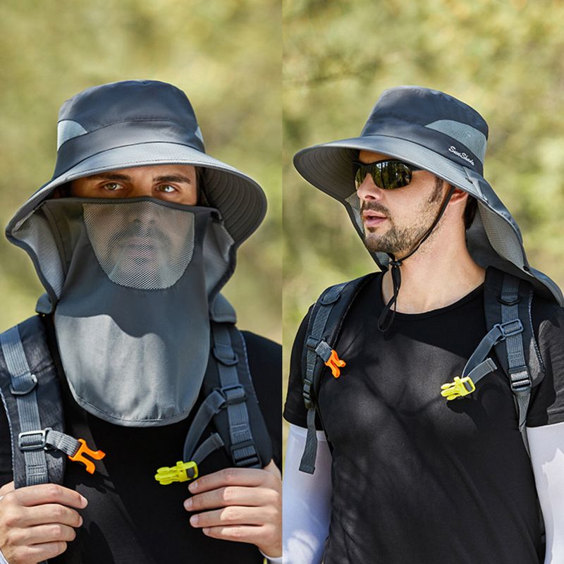 Unisexe Polyester Casual Outdoor Respirant Face Shield Brim Extended Pliable Quick Dry Sunshade Seau Chapeaux