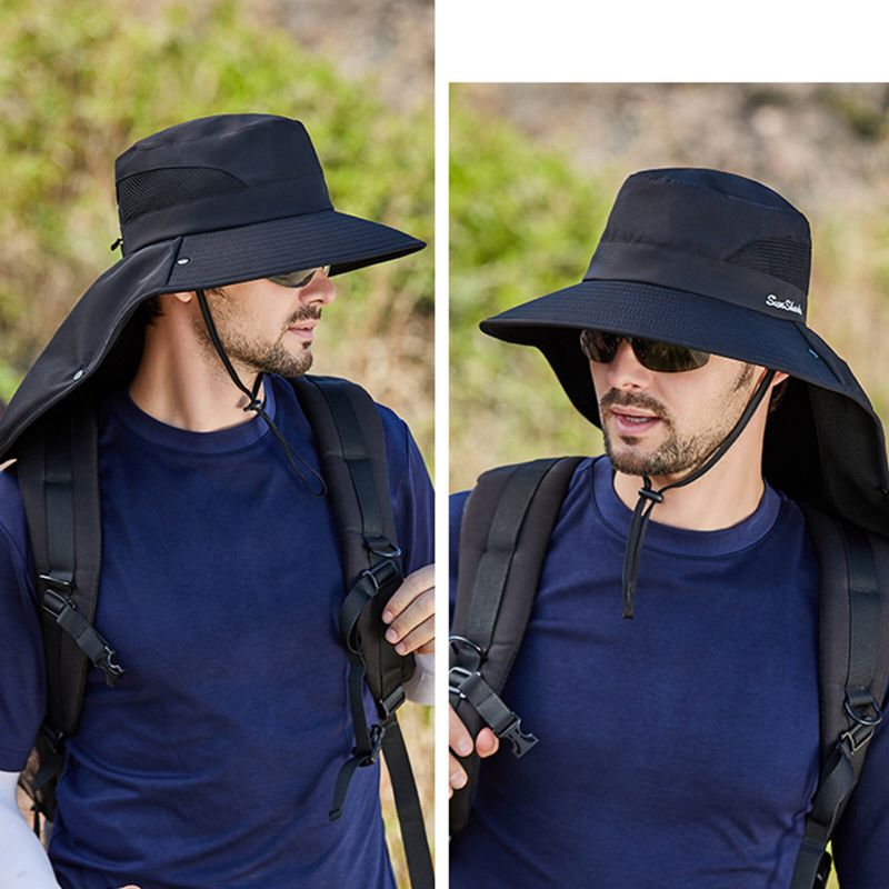 Unisexe Polyester Casual Outdoor Respirant Face Shield Brim Extended Pliable Quick Dry Sunshade Seau Chapeaux