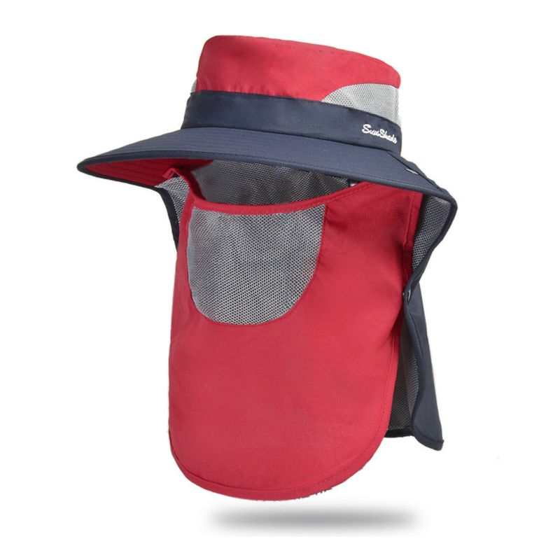 Unisexe Polyester Casual Outdoor Respirant Face Shield Brim Extended Pliable Quick Dry Sunshade Seau Chapeaux