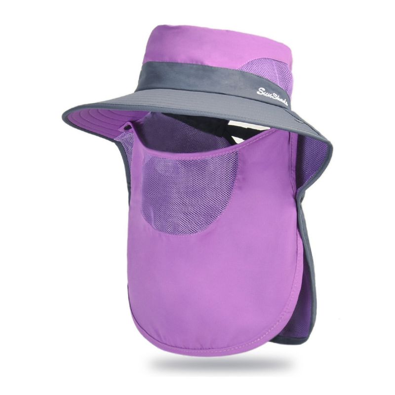 Unisexe Polyester Casual Outdoor Respirant Face Shield Brim Extended Pliable Quick Dry Sunshade Seau Chapeaux