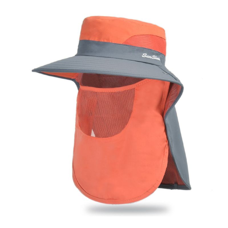 Unisexe Polyester Casual Outdoor Respirant Face Shield Brim Extended Pliable Quick Dry Sunshade Seau Chapeaux