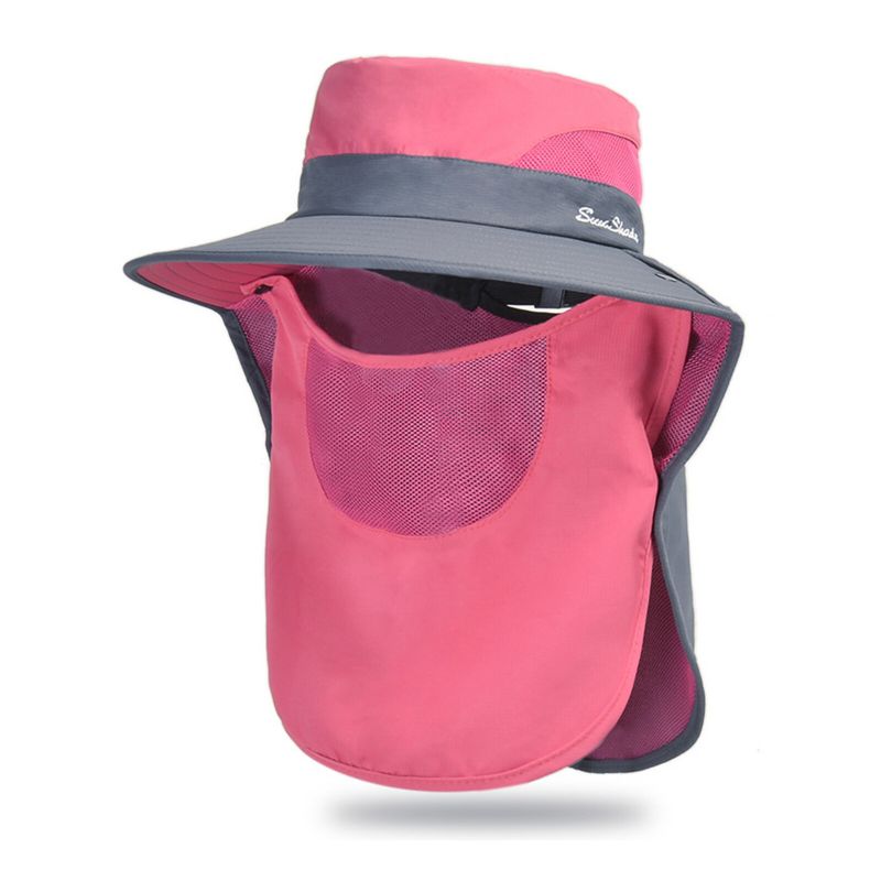 Unisexe Polyester Casual Outdoor Respirant Face Shield Brim Extended Pliable Quick Dry Sunshade Seau Chapeaux