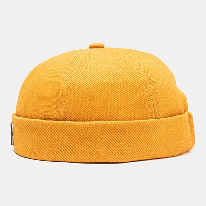 Unisexe Polyester Coton Solide Couleur Rivet Pu Label All-match Brimless Beanie Landlord Cap Skull Cap